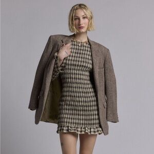 NWT Daisy Street Shirred Plaid Long Sleeve Mini Dress